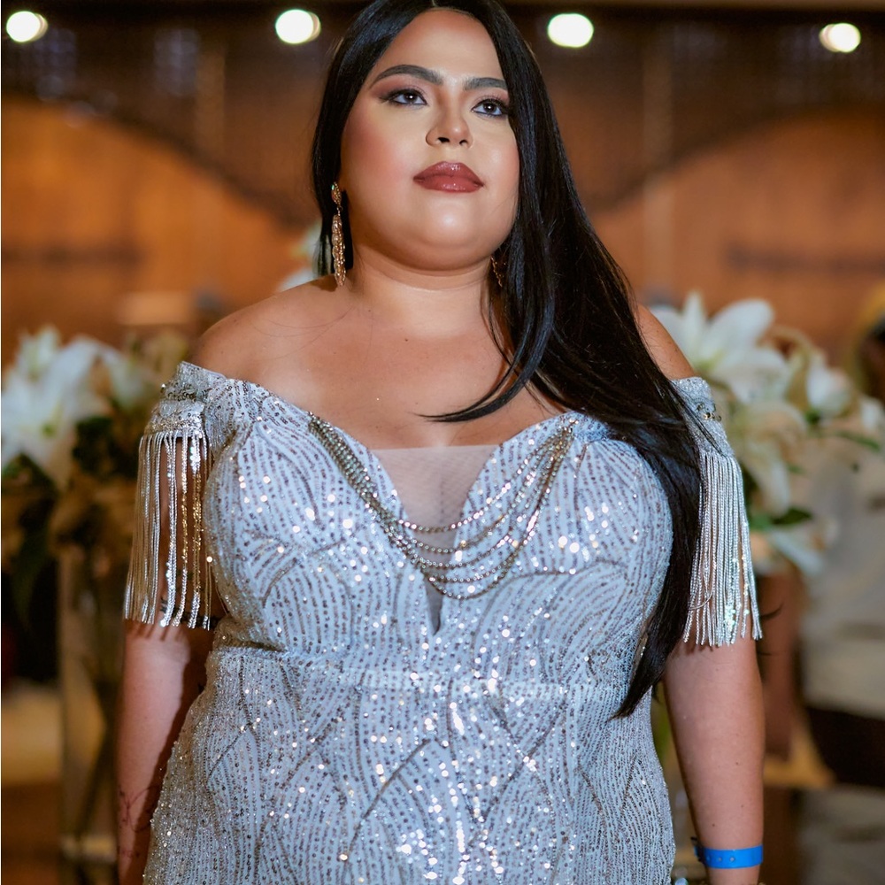 SHEIN Silver Sequin Prom Dress